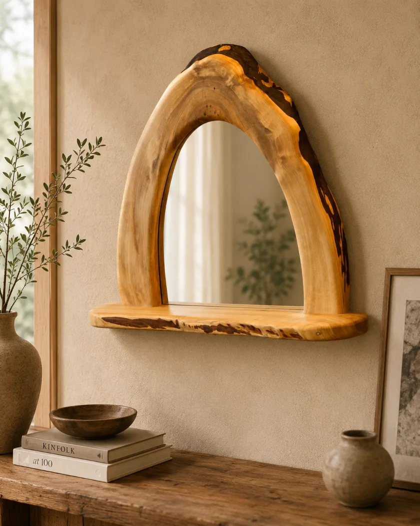 Mirror            Hanging Shelf Mirror – Macrocarpa    470 mm X 500 mm